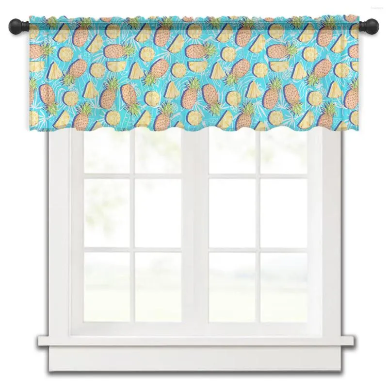 Tropical Fruit Pineapple And Palm Leaf Tulle Sheer Valances For Kitchen