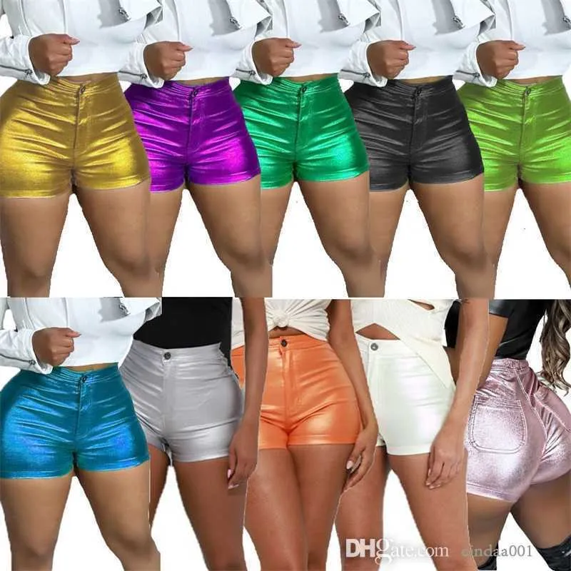 2023 Pantaloncini aderenti da donna in metallo color caramella Pantaloni cargo a vita alta Sexy Fashion Spice Girl Pantaloni corti versatili