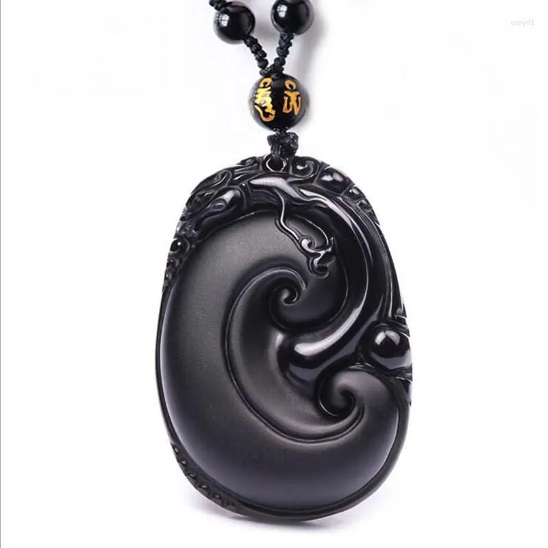 Hanger Kettingen KYSZDL Natuurlijke Obsidiaan Carving Wishful Mannen En Vrouwen Modellen Trui Ketting Sieraden Geschenken Gratis Ronde Kraal Touw