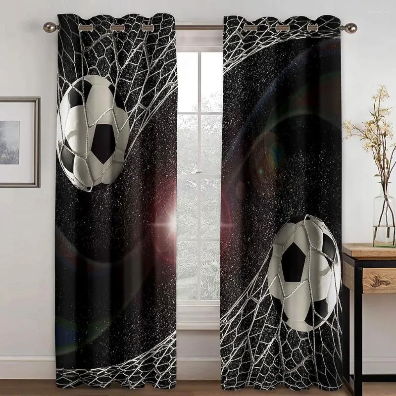 Cortina de futebol estampada personalizada 3D esportiva 2 peças fina infantil para meninos cortina de janela sala de estar quarto decoração