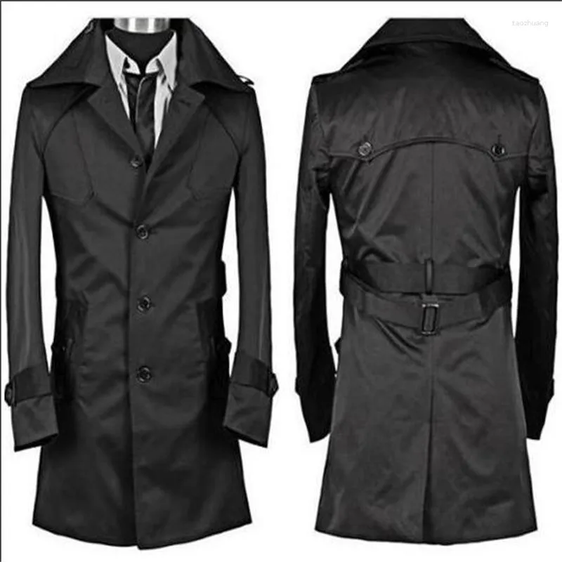 Men's Trench Coats Autumn Designer Slim Short Coat Men Overcoat Long Sleeve Mens Clothing Business Medium-long Outerwear Black Wine Red