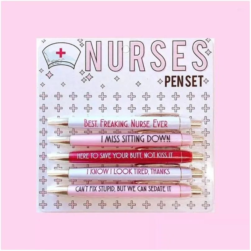 Stylos à bille En gros 5 Pcs Étudiants Pour Infirmières Médecins Soins Infirmiers Cadeau Amusant Stylo À Encre Noire Drôle Ensemble Drop Delivery Bureau École Busines Dhdtk