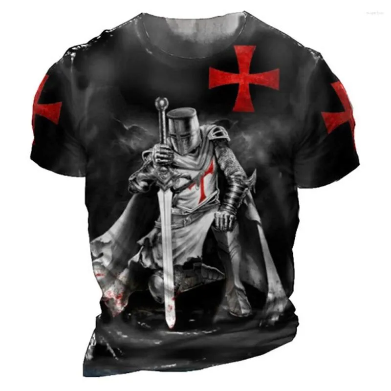 Męskie koszule T Summer Knight 3D Print T-shirt okrągła szyja Szybka sucha krótkie rękaw Sport Sports Casual Top 2023 Street Retro C