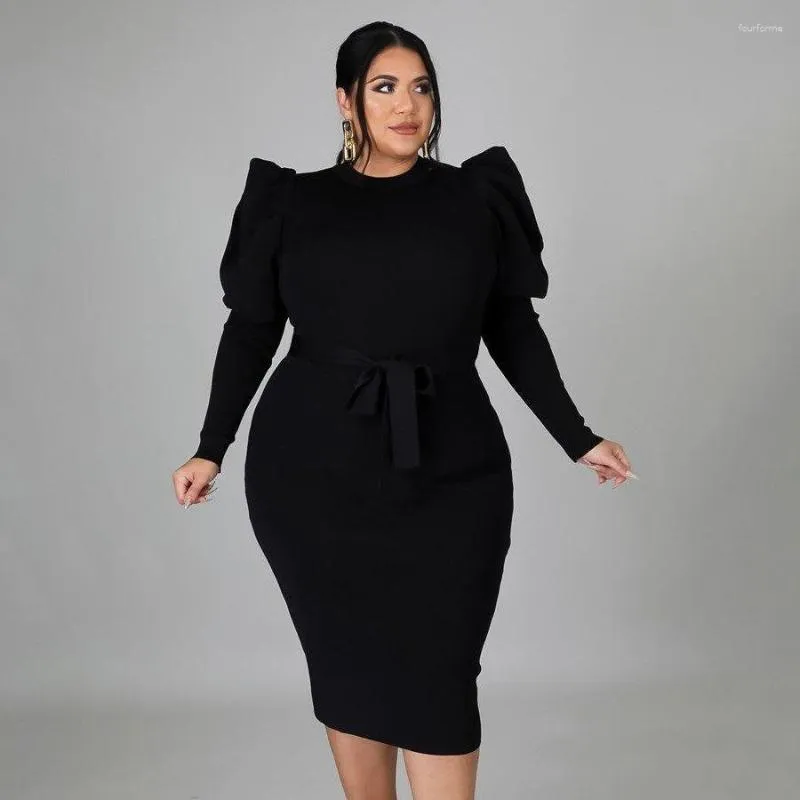 Plus Size Kleider WUHE Frühling Frauen O Hals Laterne Langarm Tiefer V-ausschnitt Bodycon Midi Kleid Elegante Sexy Party Nacht