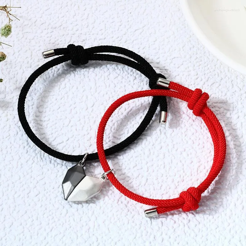 Bracelets porte-bonheur 2 pièces/ensemble amour magnétique attire Couple collier amitié coeur pendentif facettes saint valentin cadeau bijoux