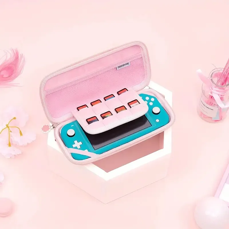 Custodia da trasporto rosa Sakura compatibile con Nintendo Switch Lite Custodia protettiva con 8 cartucce di gioco Materiale PU impermeabile e rigido per offrire protezione