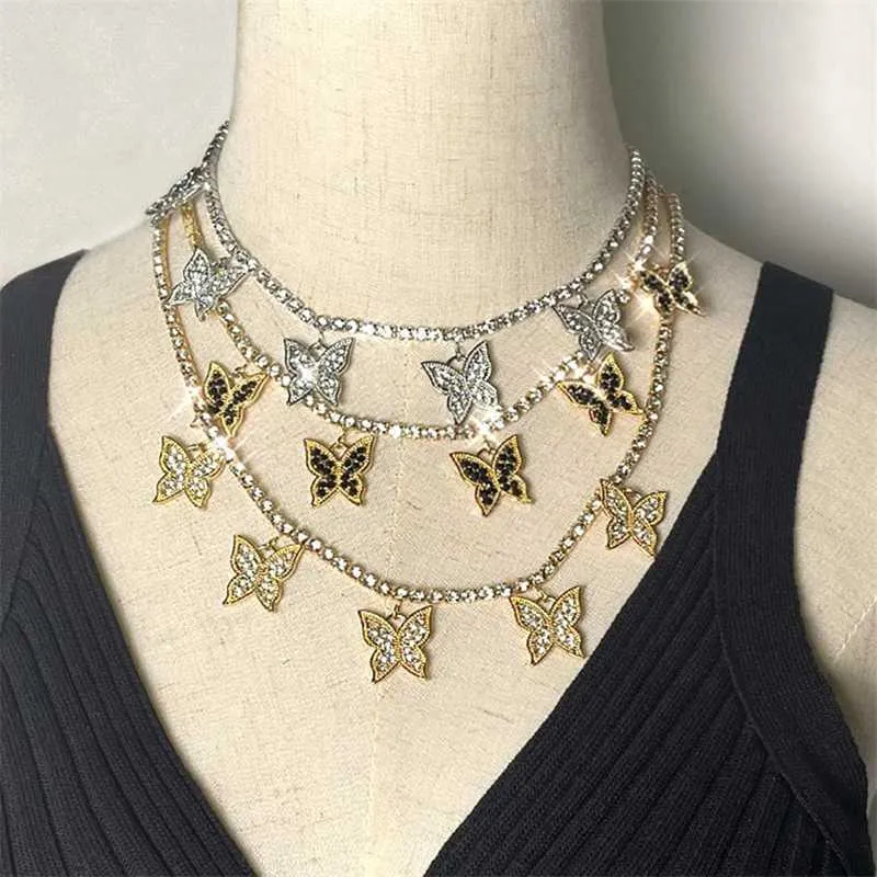 Strengen Iced Out Vlinder Ketting voor Vrouwen Glanzende Kristallen Ketting Hanger Choker Trendy Nieuwe Strass Sieraden Party Gift 230613