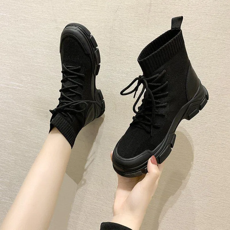 Boots Women's 2023 Winter Korean-stil All-Match Bootie Elastic Flat Black Skinny Short Fashion Women