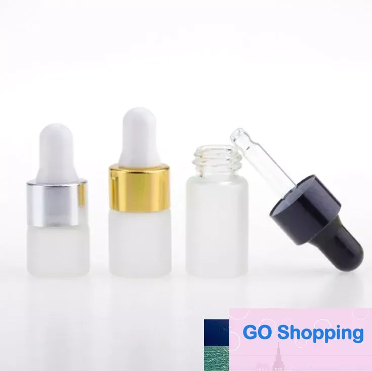 wholesale 1200pcs/lot 1ml 2ml 3ml Frosted Empty Glass Dropper bottles Mini Sample Glass Dropper Vial With Glass Eye Dropper