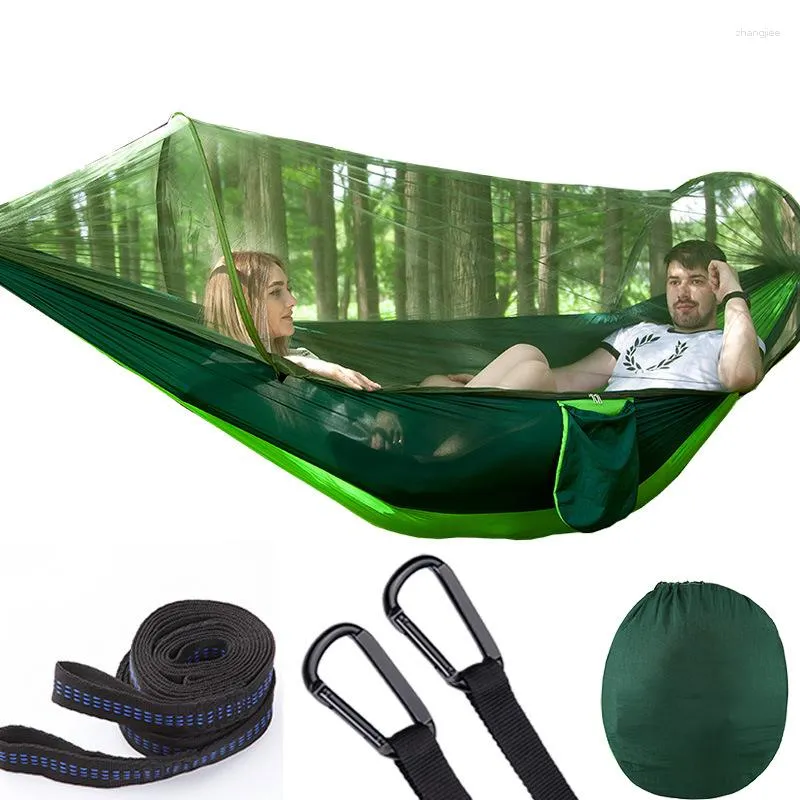 Lägermöbler 250 cm 120 cm camping hängmatta med 2 trädband bärbara lätta hängmattor ultralight nylon fallskärm två person