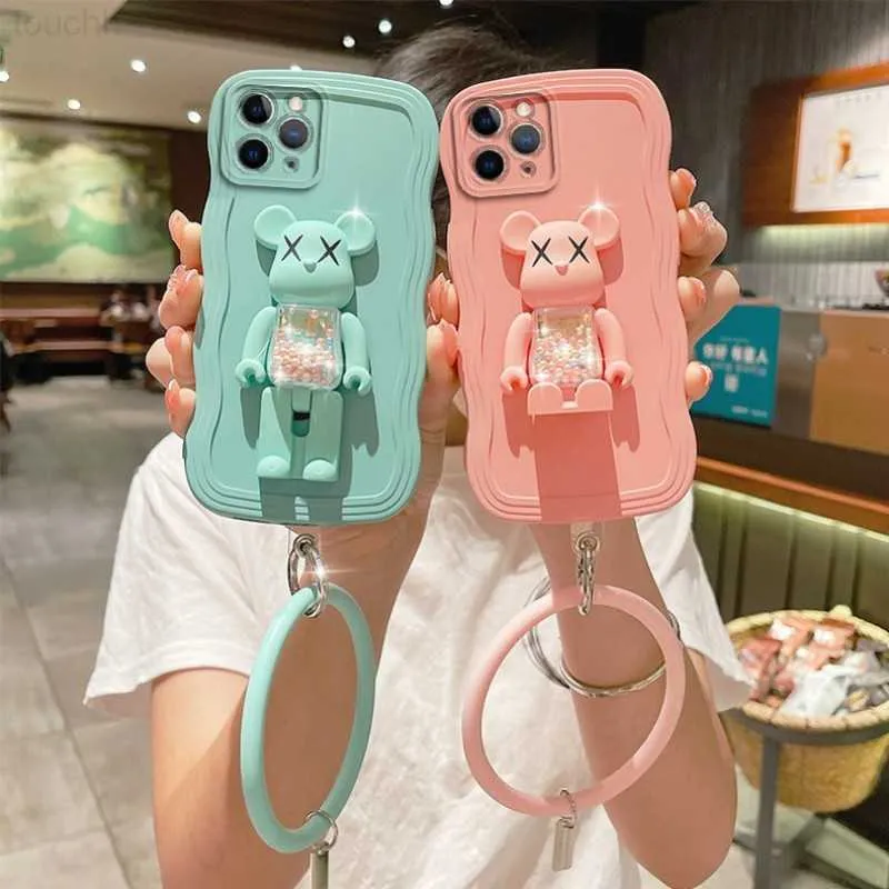 Cas de téléphone portable Wave Candy Bear Holder Bracelet Strap Phone Case Pour Samsung S23 S20 S21 FE S22 Plus Pro Ultra + A54 A 42 50 51 52 A53 70 71 72 L230731