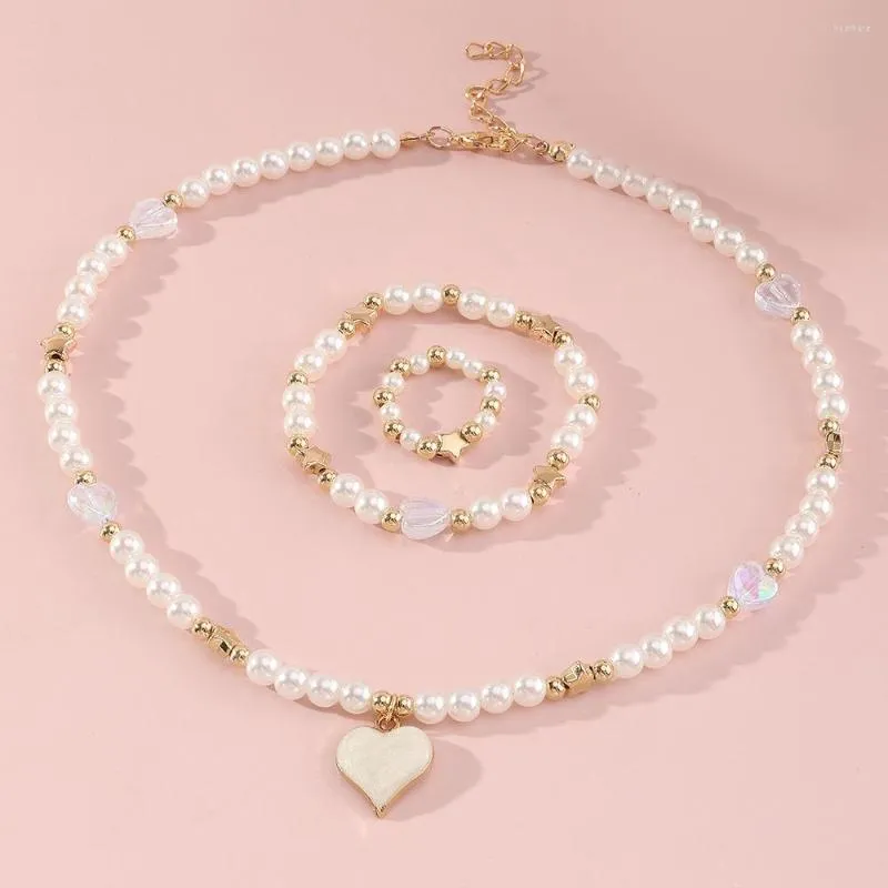 Naszyjnik Zestaw 3PCS Cute Pearl Heart Wiselant for Women Girl