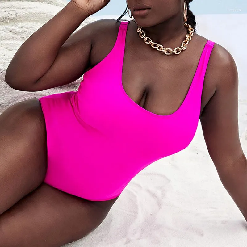 Women's Swimwear 2023 Large Size Plus Fat Model Lady Pure Color Pink One-piece Swimsuit Female Conservative Meat Cover 4XL