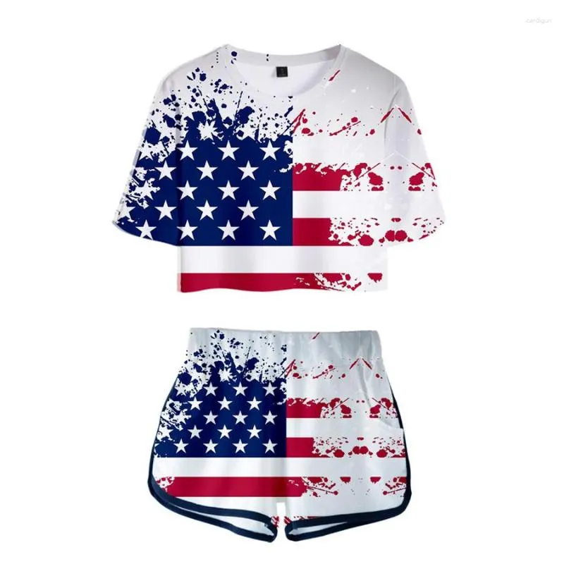 Agasalhos femininos EUA Bandeira americana Estrelas e listras Camiseta Shorts Conjuntos Meninas Sexy Club Outfits Conjunto de duas peças Feminino