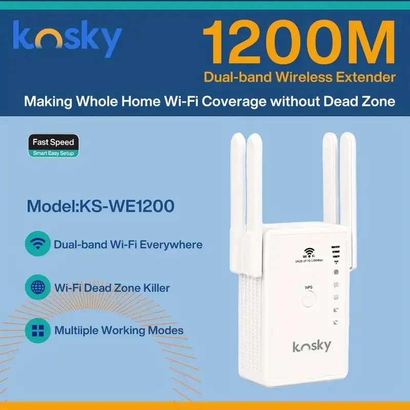 Potenzia il tuo segnale WiFi domestico fino a 1200 Mbps - Kosky KS-WE1200 AC1200 Wifi Extender