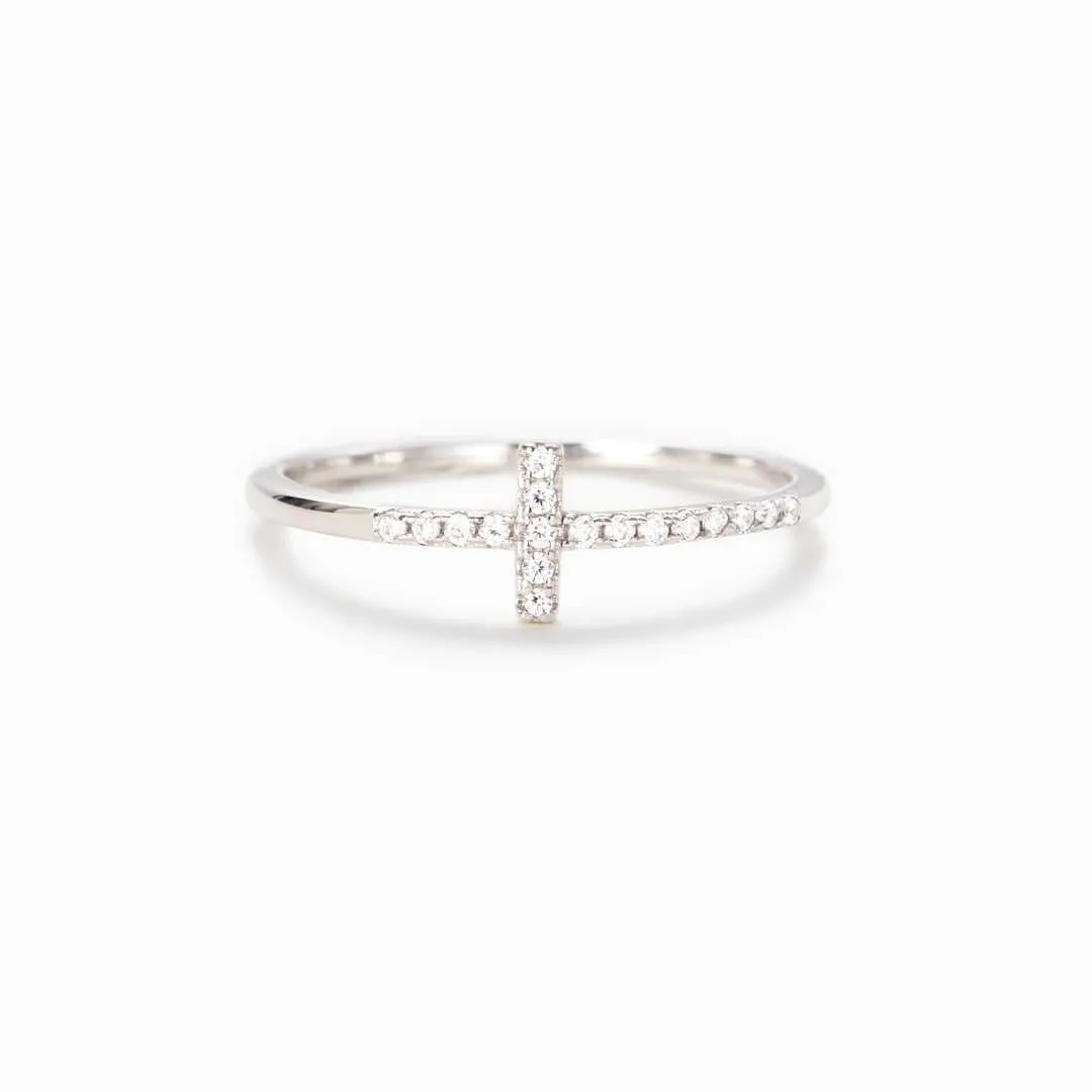 S925 Sterling Silver Single Row Fine Diamond Cross Ring Women's Fashion Network Red mångsidig pekfinger