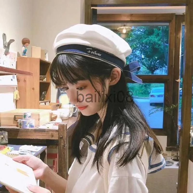 Stingy Brim Hats Japanese Beingoal Basker Female Summer Thin White Navy Sailor Hat Blk College JK Uniform Hat J230802