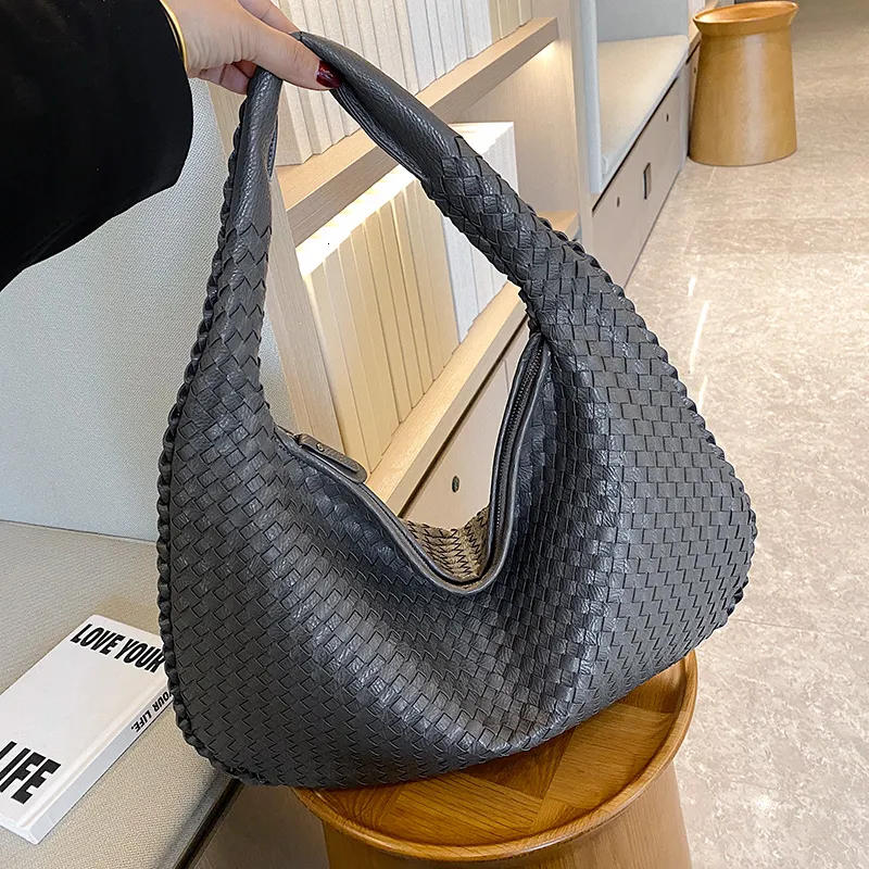 Evening Bag's Woven Bag 2023 Trend High Quality Leather Shopper Tote Luxury Handbag White Gray Black Blue Brown Khaki Female 230801