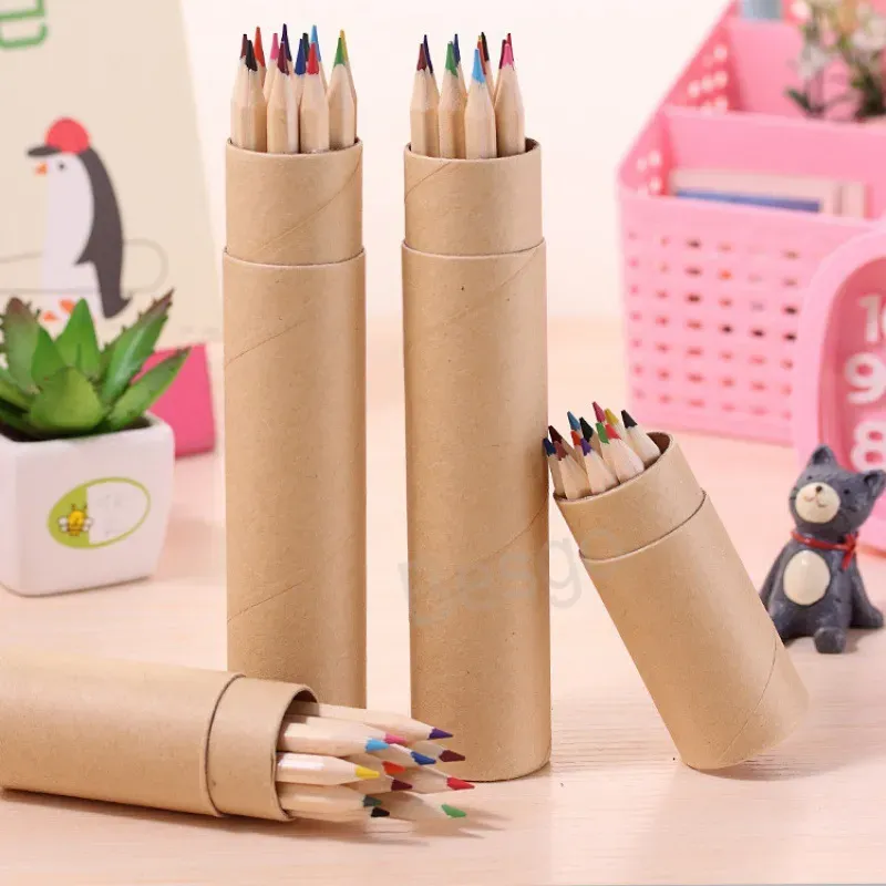 Drawing Pencil Students Art Sketch Painting Pencil Kraft Paper Canister Colorful Pen Children Drawings Supplies BH6932 TYJ