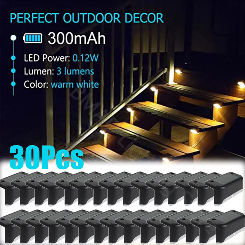 Trädgårdsdekorationer Varm vit LED Solar Steg Lamp Path Stair Outdoor Garden Lights Waterproof Balcony Light Decoration For Patio Stair Staket Ljus 230802