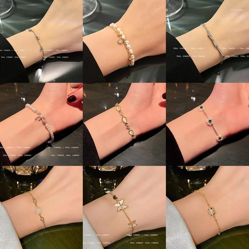 Pulseras de eslabones, pulsera de Metal fresca y suave de estilo coreano para mujer, joyería de tendencia personalizada con perlas, artículos al por mayor