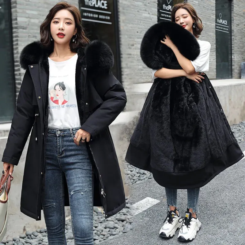 Chaquetas de mujer Chaqueta de invierno 2023 Ropa de parka para mujer Abrigo largo Forro de lana Cuello de piel con capucha Grueso C lido Ropa de