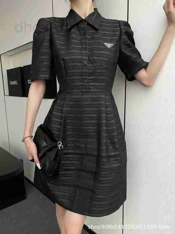 Basic & Casual Dresses designer Spring/Summer New Bubble Sleeve Polo Neck Dress Full Screen Letter Jacquard Triangle Decoration Fashion Style 24RH