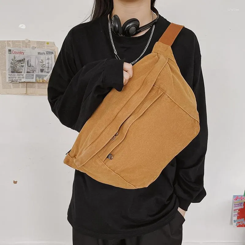Kvällspåsar Solid Canvas Women's Bag Student Shoulder Cross Belt Chest Pack Travel Satchel Package Eco Korean Messenger Y2k Sac