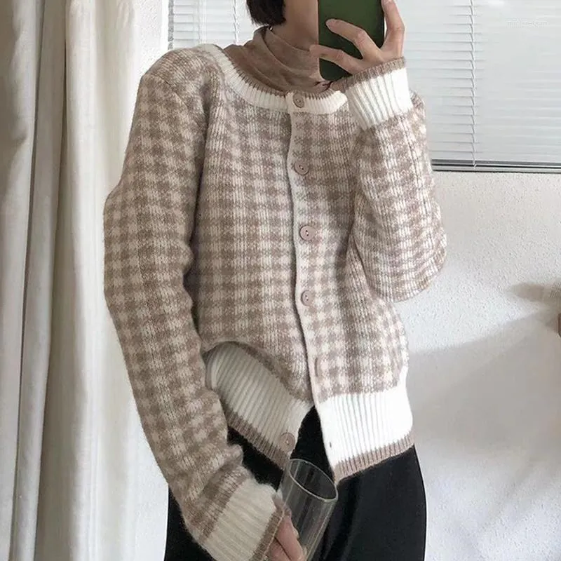 Swetery damskie Plaid Sweater leniwy długie rękawie luźne kardigan 2023 Autumn Korean Kurting Kurting