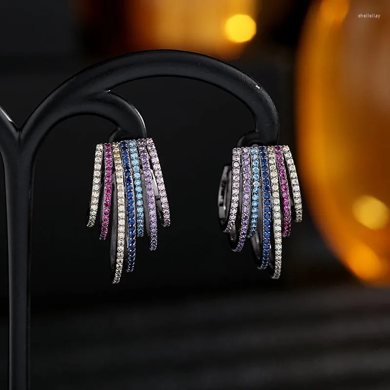 Boucles d'oreilles créoles SUYU creux personnalité exagérée zircon cubique courte géométrie irrégulière Vintage femme