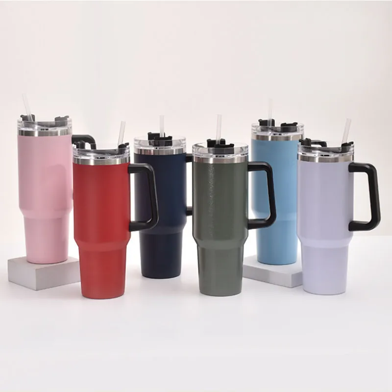 40oz 30oz Tumbler Met Handvat Luipaard Tumbler Met Stro Deksels Rvs Koffie Termos Cup Auto Mokken