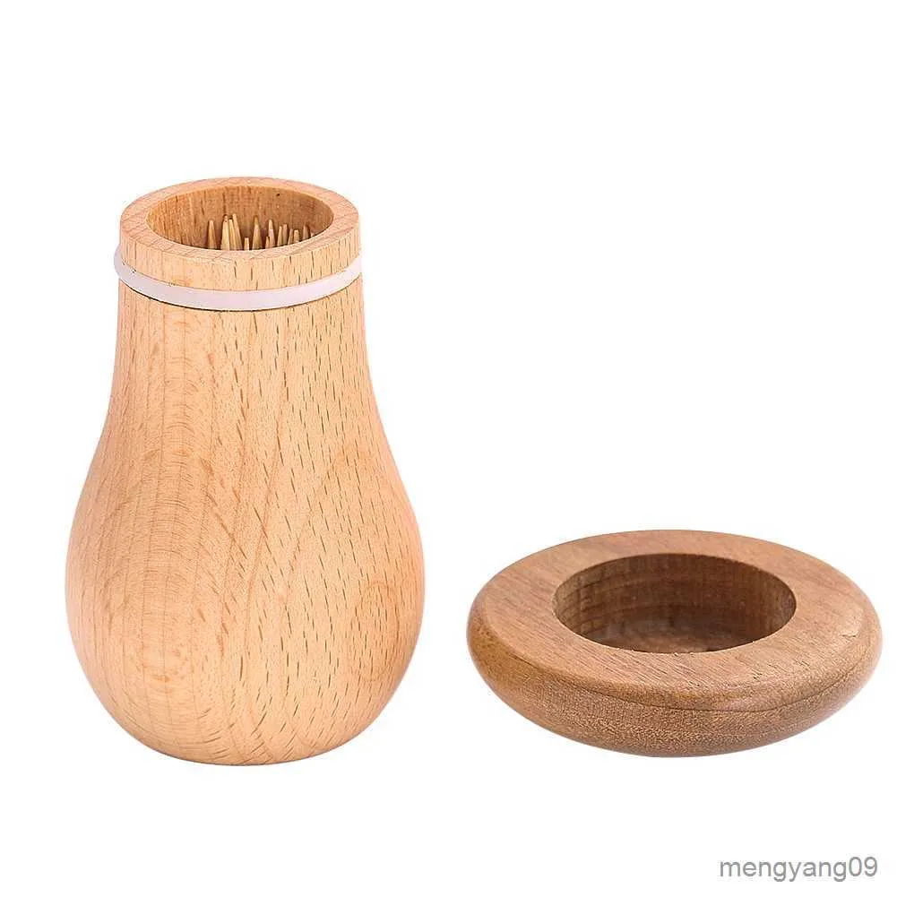 2pcs Toothpick Holders Natural Beechwood Lovely Smooth Wooden Toothpick Holders Pepper Seasoning Storage Box Wedding Table Decoration R230802