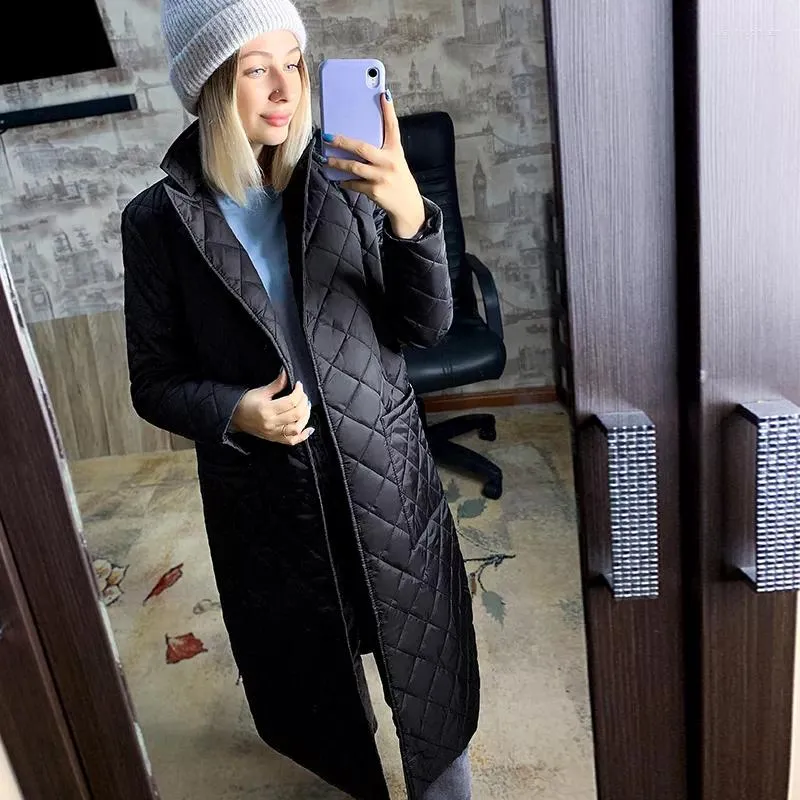 2023 Rhombus Pattern Womens Long Winter Jacket With Casual Hen Sashes Deep Pockets And Tailored Collar From Xiaorouchuan 77.34 DHgate.Com