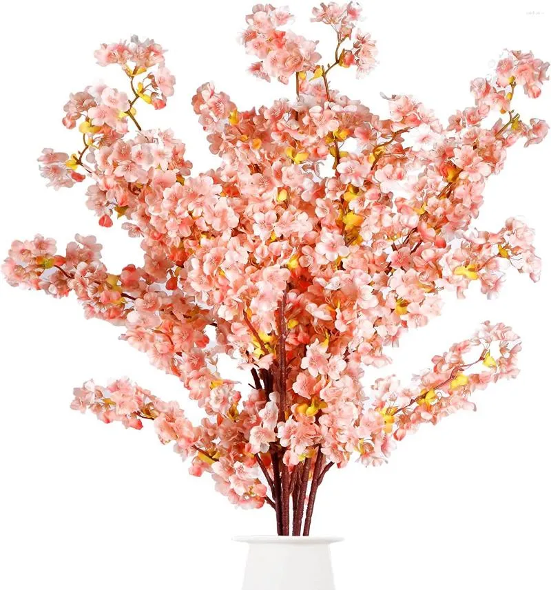 Dekorativa blommor Cherry Flower Branches Plum Blossom Artificial 39 Inch Tree Stems (3 st rosa)