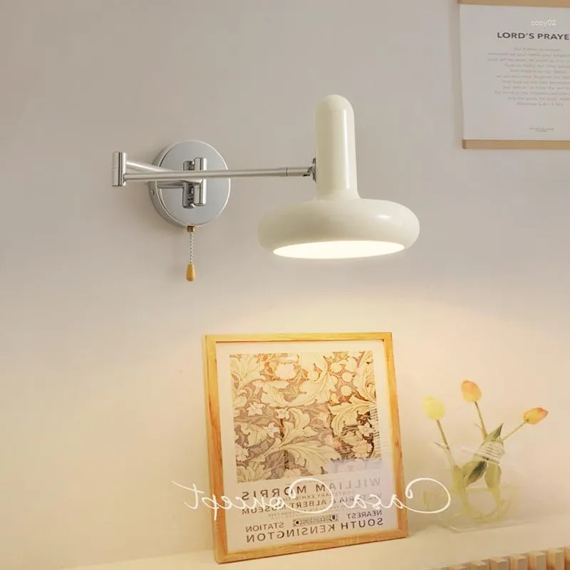 Wall Lamp Adjustable White Swing Arm Bedroom Bedside Living Room Multifunctional LED Light Retractable Hardwired Study Reading