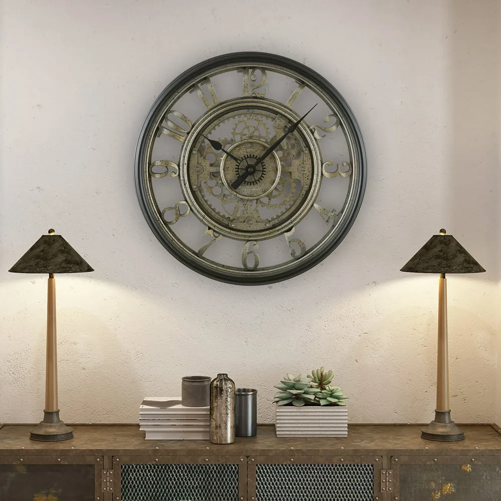 Better Homes and Gardens 20 Horloge murale analogique à engrenage mobile arabe en métal rustique d'intérieur