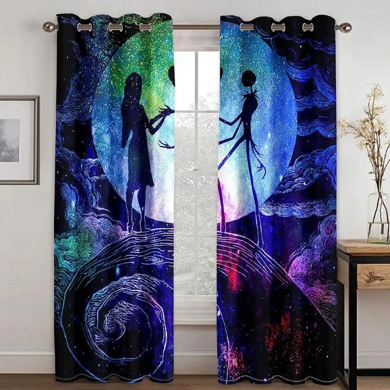 Cortina Personalizada Halloween Horror Esqueletos Casal Fina Cortinas de Janela Para Sala de Estar Quarto Decoração 2 Peças