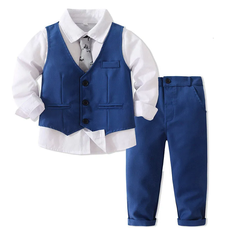 Conjunto de corbatín y chaleco de vestir para niño de color azul marino  sólido