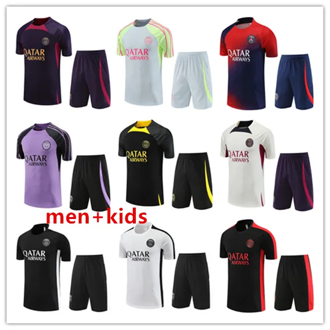 22/23/24 PSGs camisas de futebol agasalho 2023 2024 Paris roupas esportivas homens crianças terno de treinamento terno de manga curta kit de futebol uniforme chandal moletom conjunto de camisola