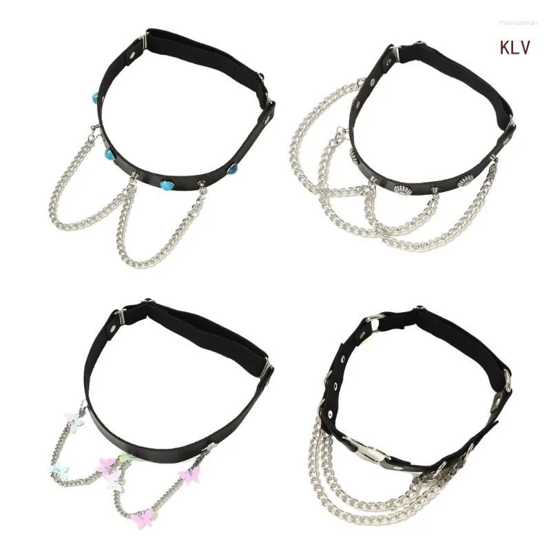 Black Goth Leg Chain Thigh Garter Sexy Punk Anklet Harness for Women