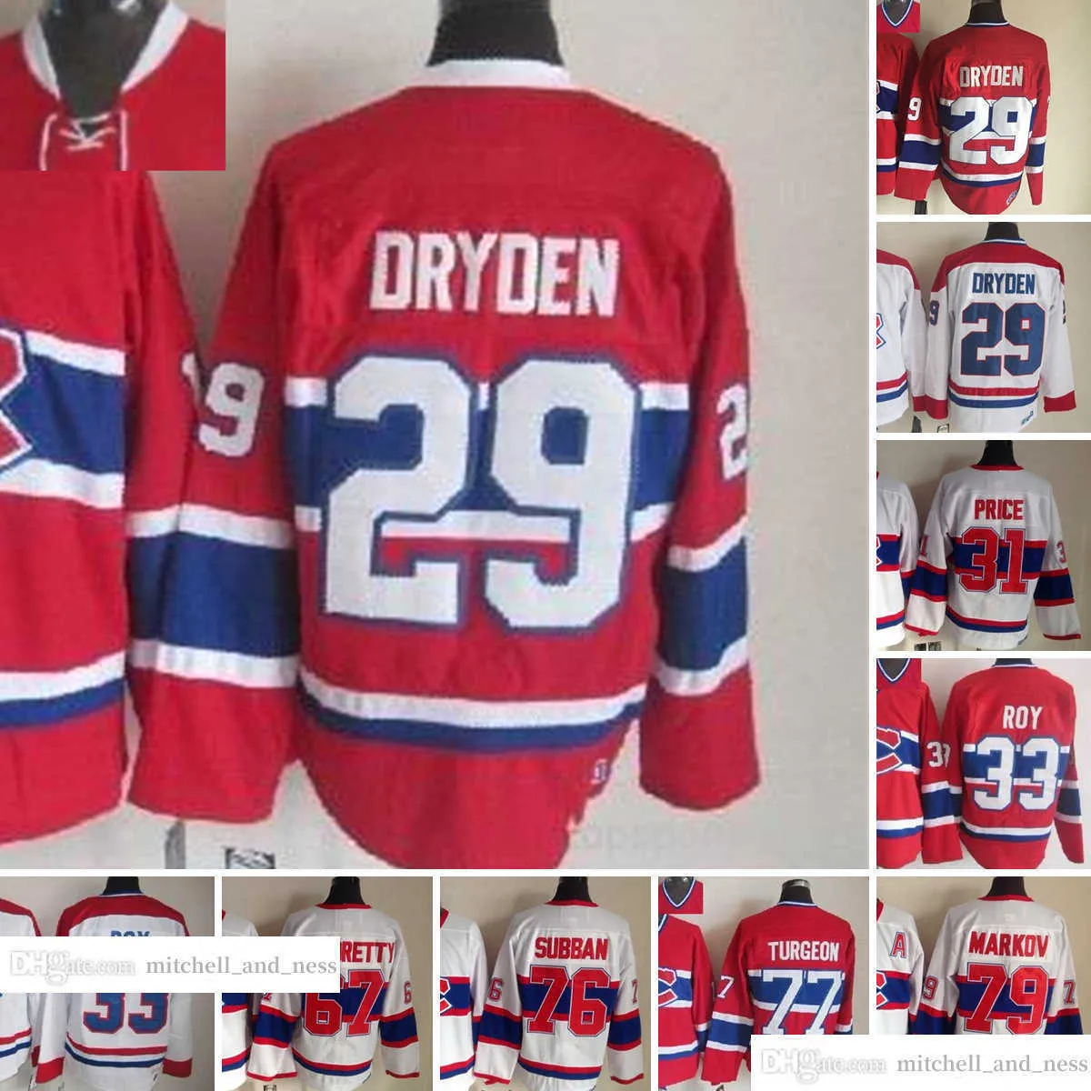 Hóquei vintage de filme 29 Ken Dryden Jerseys CCM Bordado 33 Patrick Roy 31 Carey Price Max Pacioretty PK Subban Pierre Turgeon Andrei Markov Jersey