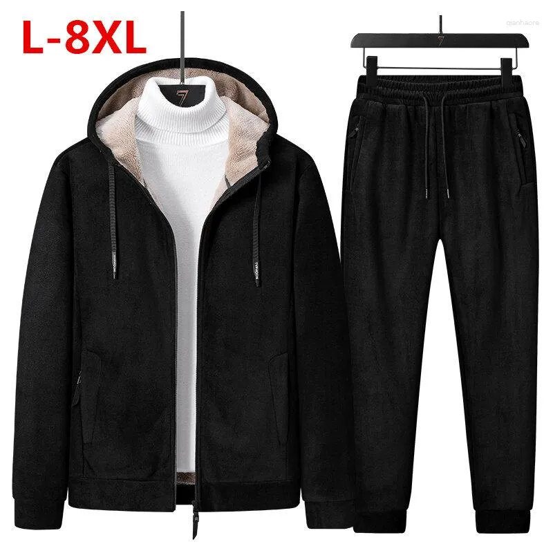 Men's Tracksuits Winter Thicken Velvet Lamb Cashmere Hoodies Sweatshirt Sweatpants Suit Autumn Warm Sportswear Sets Men Hoodie