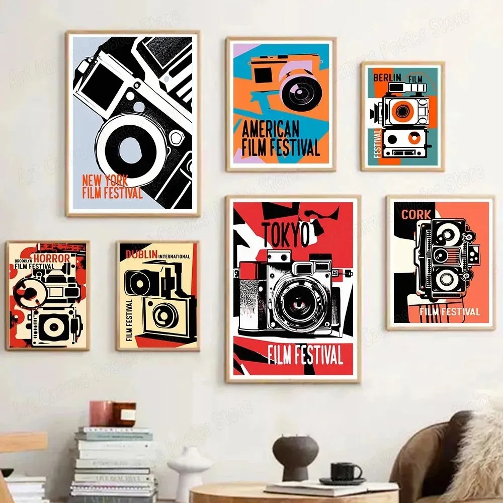 Retro Camera Canvas Pittura Estetica Astratta Cartoon Poster Stampa Wall Art Immagini per Club Living Room Home Decor Cuadros w06