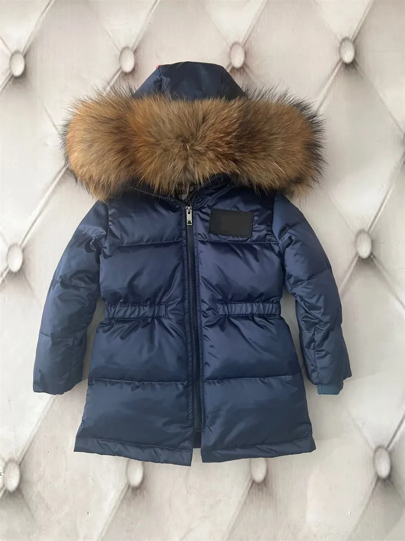 Piumino di design per bambini di lusso, piumino d'anatra bianca, cappotti invernali caldi per ragazze, ragazzi, unisex, vera pelliccia di animale, giacca per bambini, cappotto con cappuccio antivento, vestiti per bambini