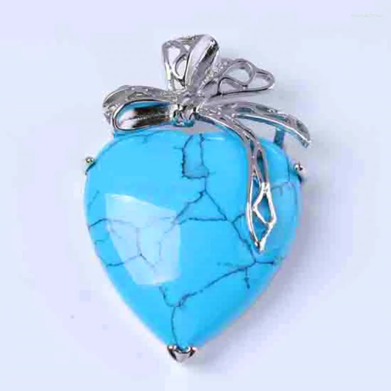 Collane con ciondolo Trendy-beads Nastro di seta placcato argento Romantic Love Heart Blue Howlite Stone Temperament Jewelry