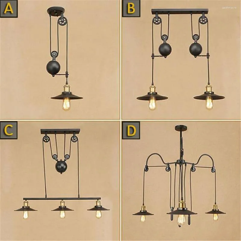 Pendant Lamps Black American Country Industrial Lamp Loft 1/2/3 Heads Light Warehouse Hanging Edison E27 Iron Art Decor