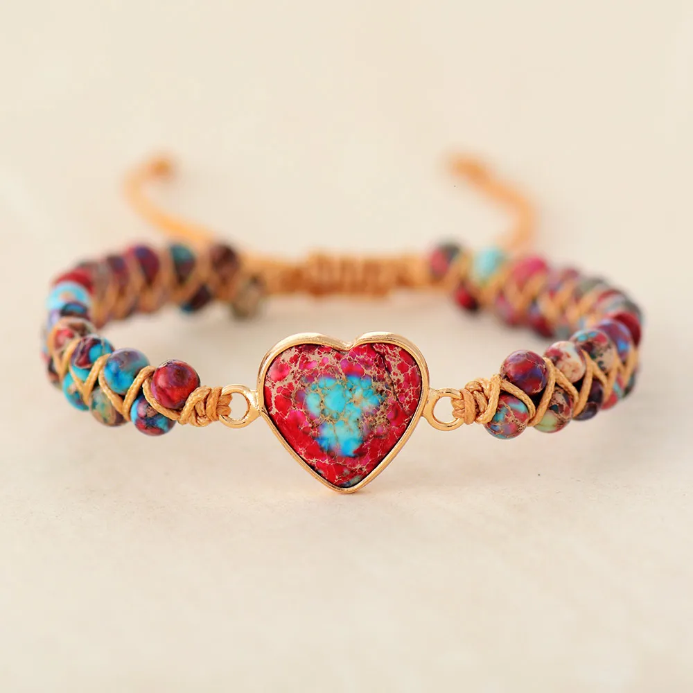 Charm Bracelets Natural Stone Heart String Braided Macrame Braclets Jaspers Friendship Wrist Wrap Bracelet Femme Women Jewelry 230801