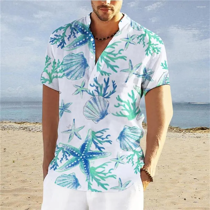 Camisas casuais masculinas de verão manga curta estrela do mar estampada Harajuku roupas masculinas oversized roupas bonitas para homens de rua tops