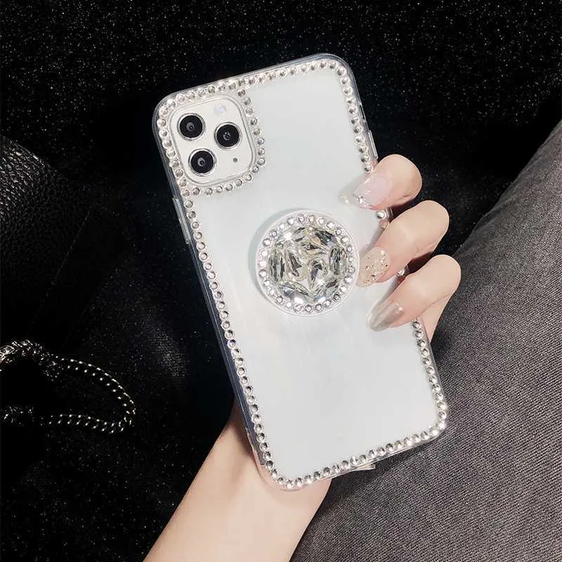 Cell Phone Cases Luxury Glitter Diamond Holder Phone Case For iPhone 14 13 12 11 Pro Max XR X XS 7 8 Plus SE2020 Bling Crystal Transparent Cover L230731