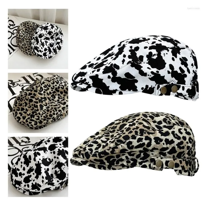 Berets Fashion Cow/ Leopard Print Hat Men Men Women Sboys Cap Spring Sunproof Shats Duckbill Flat для H7EF